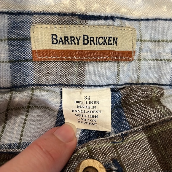 BARRY BRICKEN 100% LINEN PLAID SHORTS 34 - Picture 3 of 5